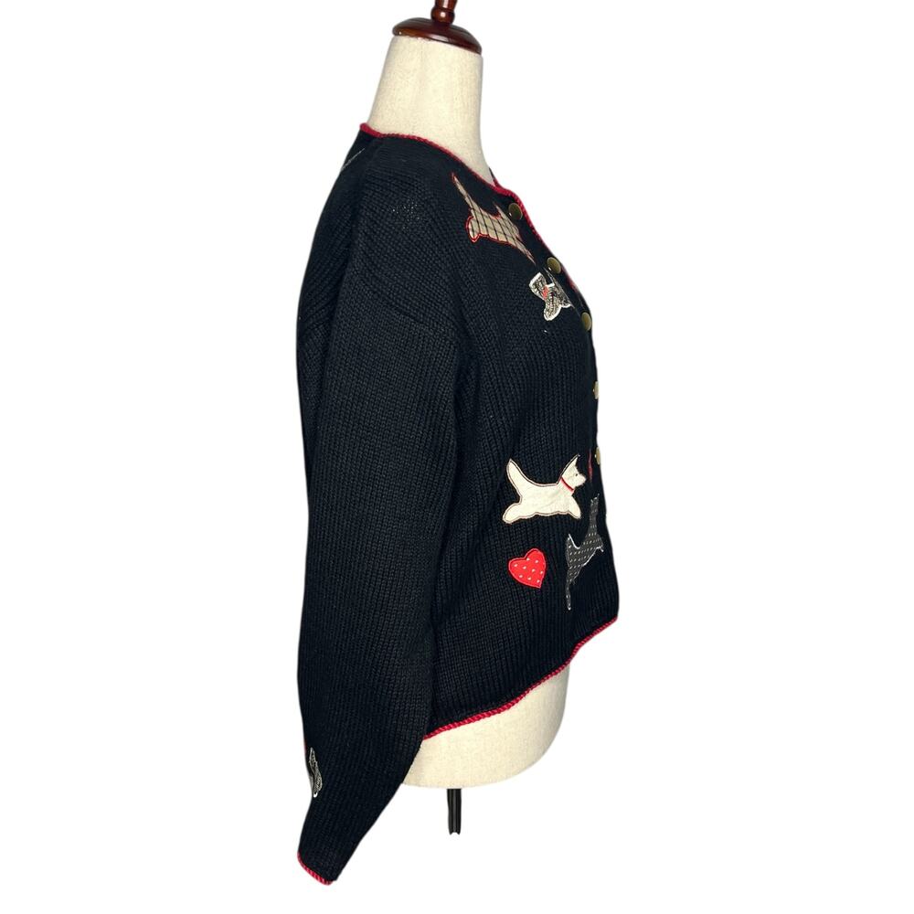 Vintage Orvis Cardigan Womens XL Black Heavyweight Cotton Dog Patches Grandma - Picture 2 of 8